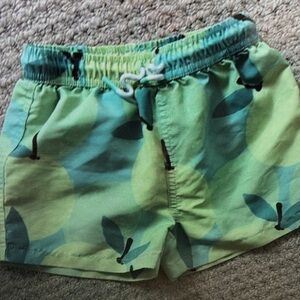 Kids Swim Trunks - Green Leaf Pattern